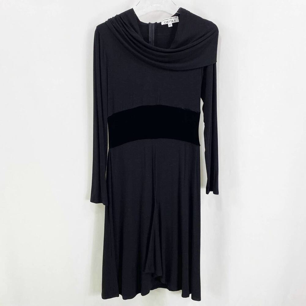 CHETTA B Gray Cowl Neck Long Sleeve Dress